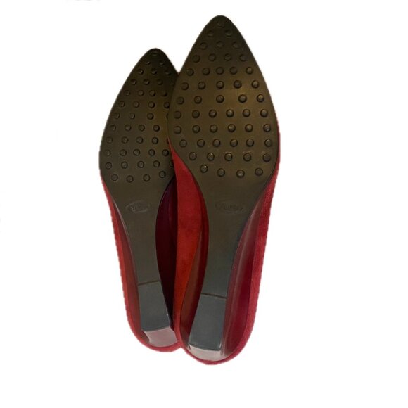 Tod's Burgundy Red Suede Wedge Heels Almond Toe Size 39 NWOB - Picture 6 of 8